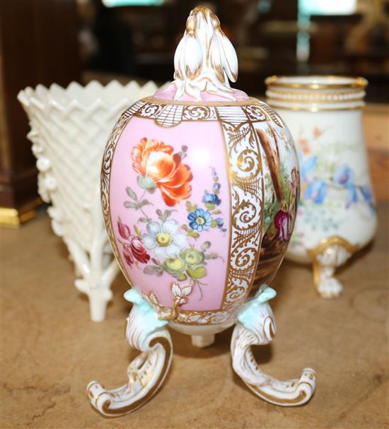 Royal Worcester floral vase, Dresden vase and cover, Beleek vase